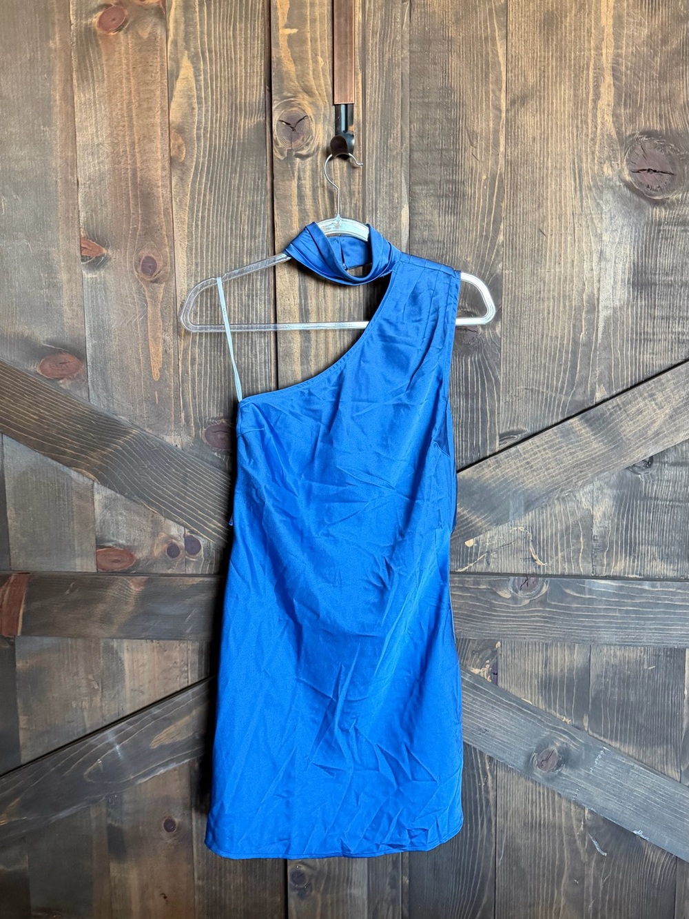 Lulu's Electric Blue One-Shoulder Mini Dress with Neckband